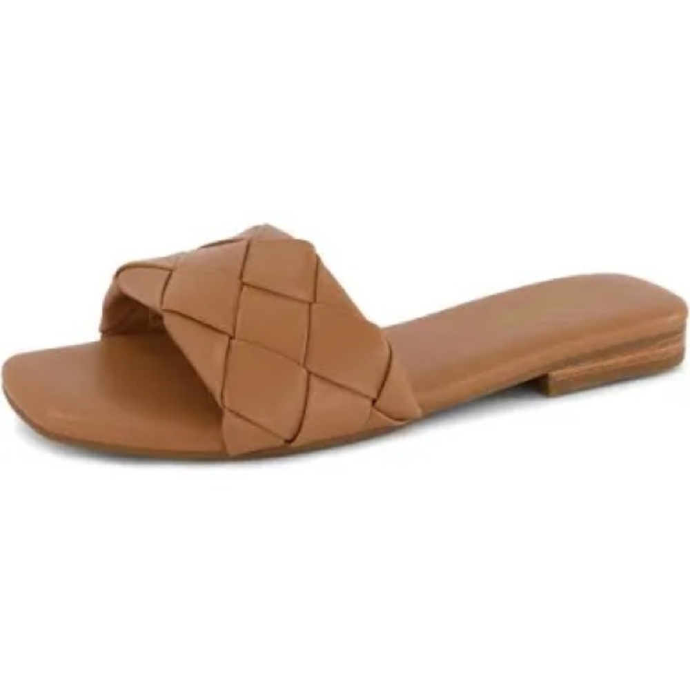 Elegant Tan Woven Slide Sandals